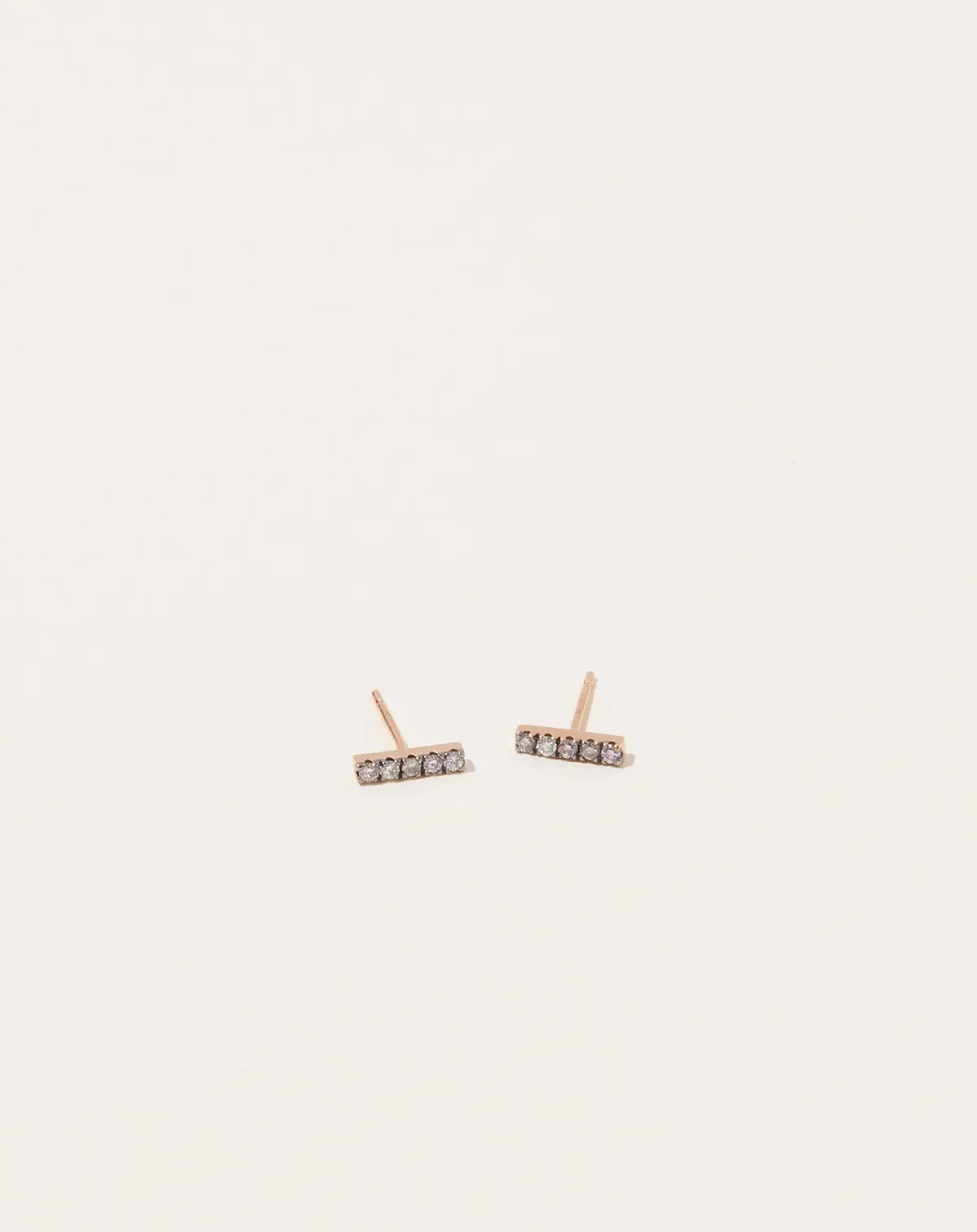 Night Sky Bar Studs With Pink Grey And White Diamonds In 14K Rose Gold 1