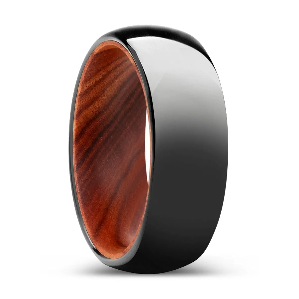 Sequoia | Iron Wood, Black Tungsten Ring, Shiny, Domed 1