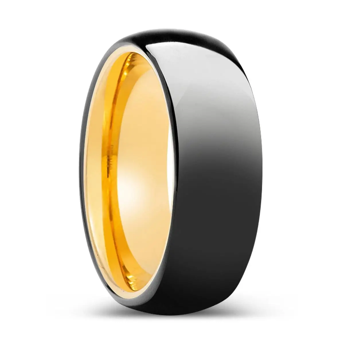 Serenad | Gold Ring, Black Tungsten Ring, Shiny, Domed Tungsten 1
