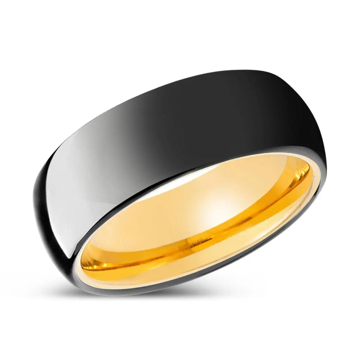 Serenad | Gold Ring, Black Tungsten Ring, Shiny, Domed Tungsten 2