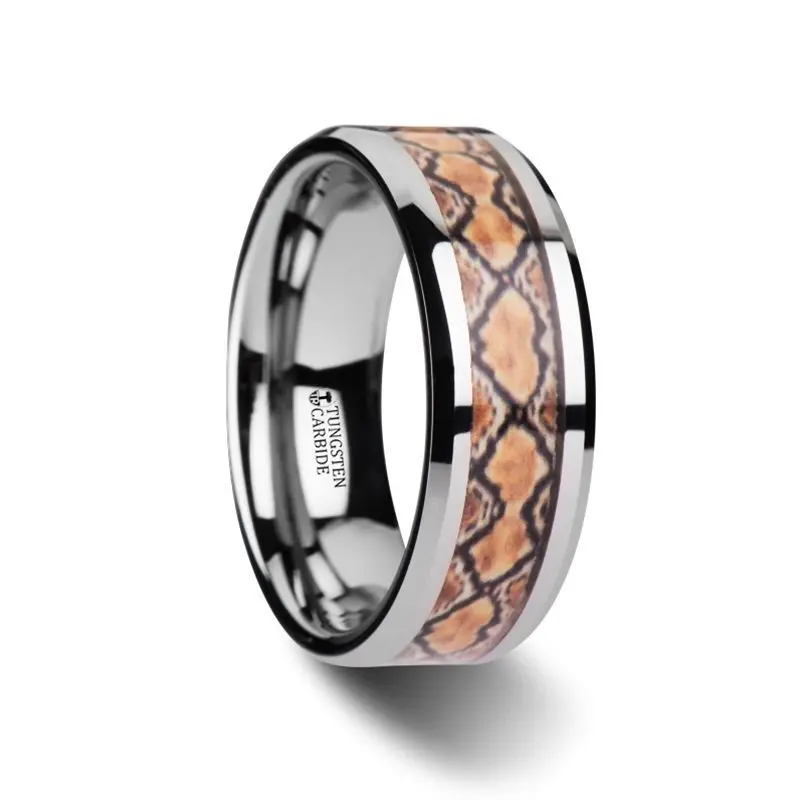 Serpentine | Tungsten Ring Boa Snake Skin Design Inlay 1
