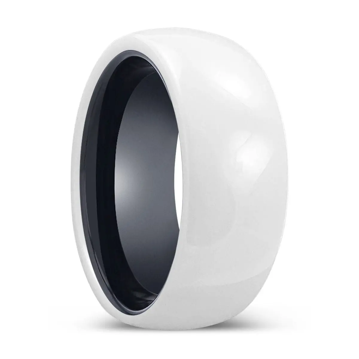 Sheen | Black Ring, White Ceramic Ring, Domed 1