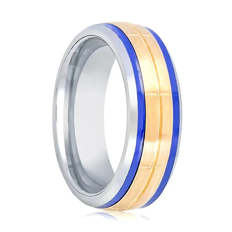 Shimzo | Silver Tungsten Ring, Blue Hue/Bluish Trims, Domed 1