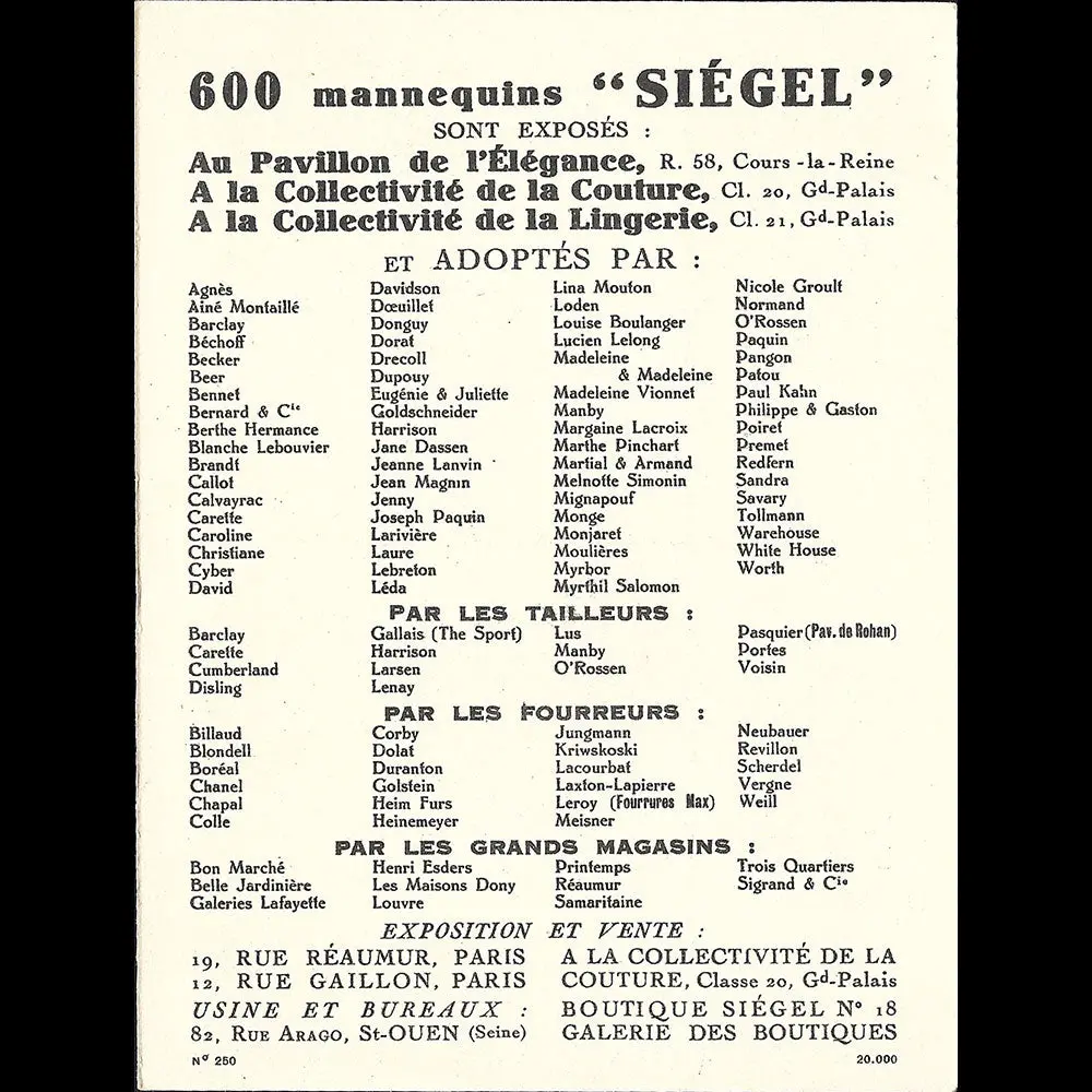 Siegel - Exposition Des Arts Décoratifs Industriels À Paris En 1925, Carte De La Maison De Mannequins (1925) 2