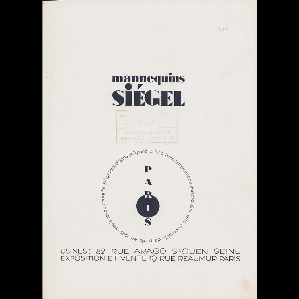 Siégel - Document Publicitaire De La Maison De Mannequins (1927) 1