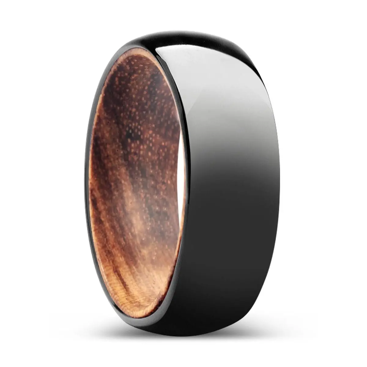 Silvan | Zebra Wood, Black Tungsten Ring, Shiny, Domed 1