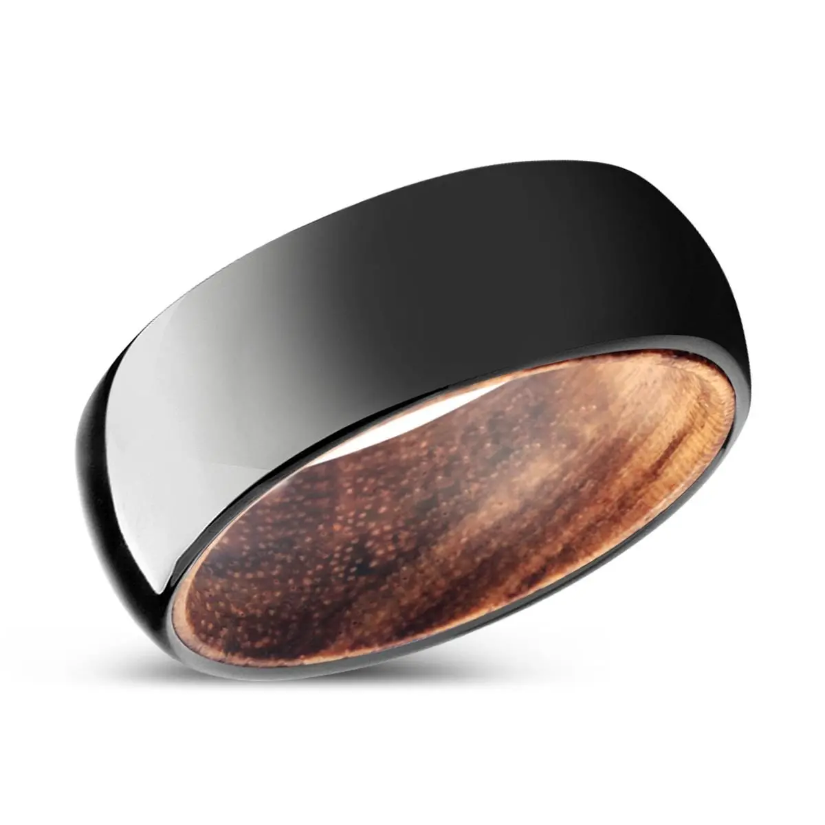 Silvan | Zebra Wood, Black Tungsten Ring, Shiny, Domed 2