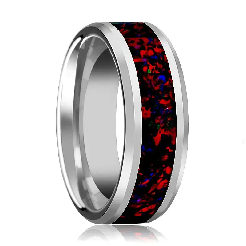 Halley | Tungsten Ring, Black Opal Inlay, Beveled 1
