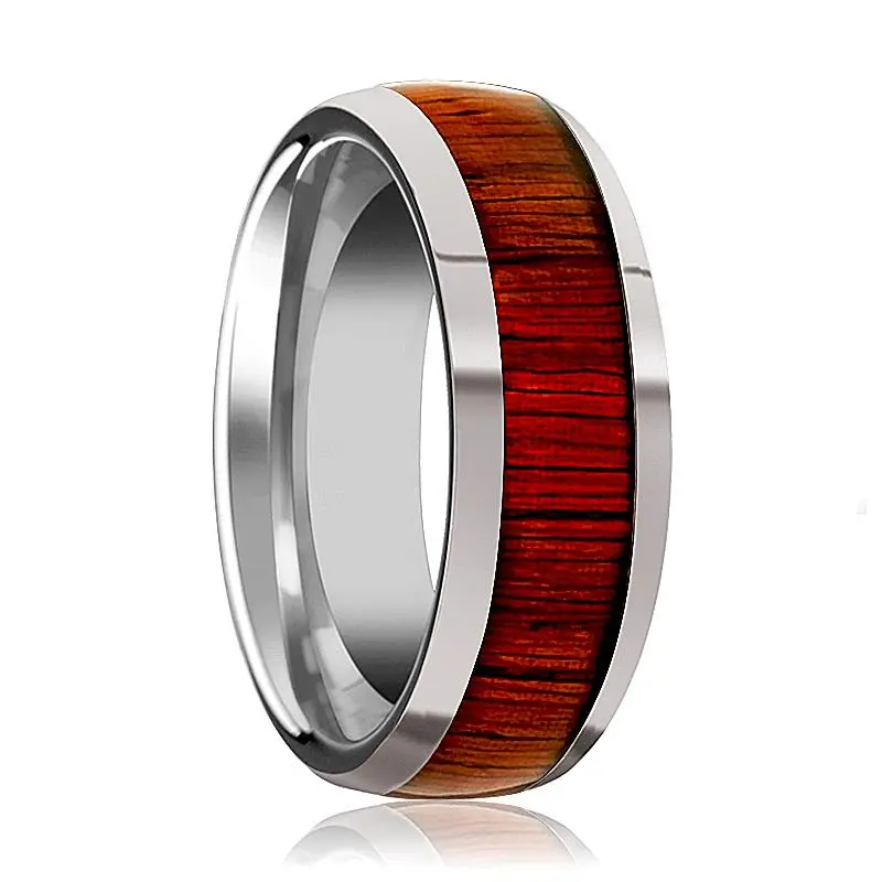 Mukwa | Silver Tungsten Ring, Padauk Wood Inlay, Domed 1