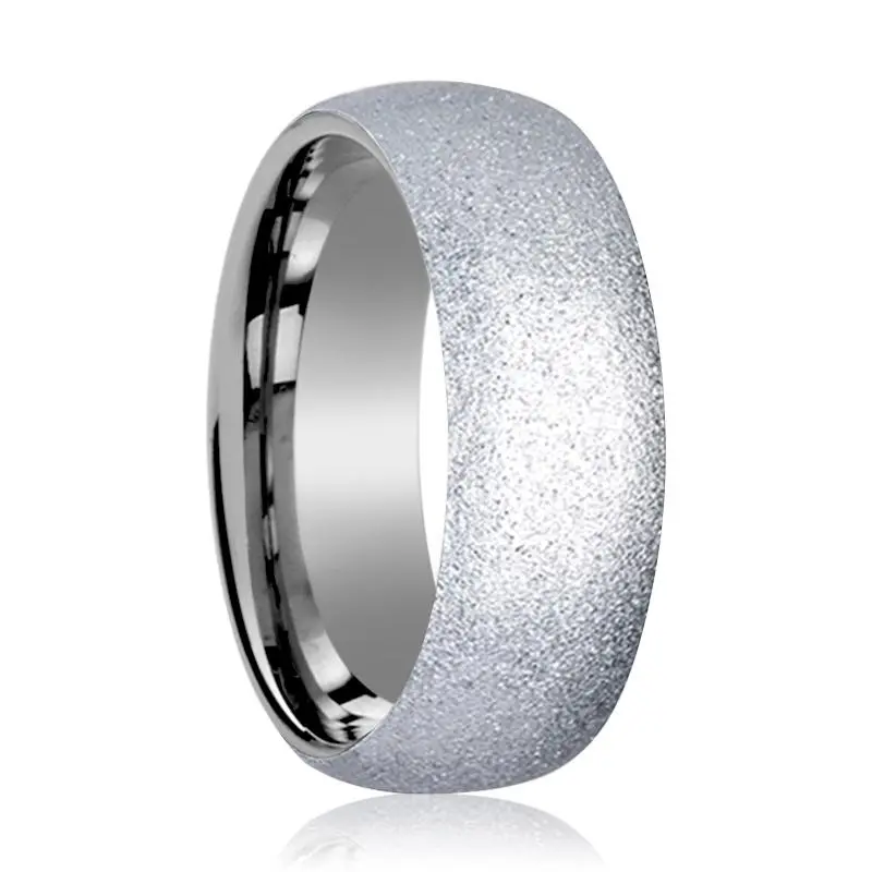Quartz | Silver Tungsten Ring, Sandblasted Crystalline Finish, Domed 1