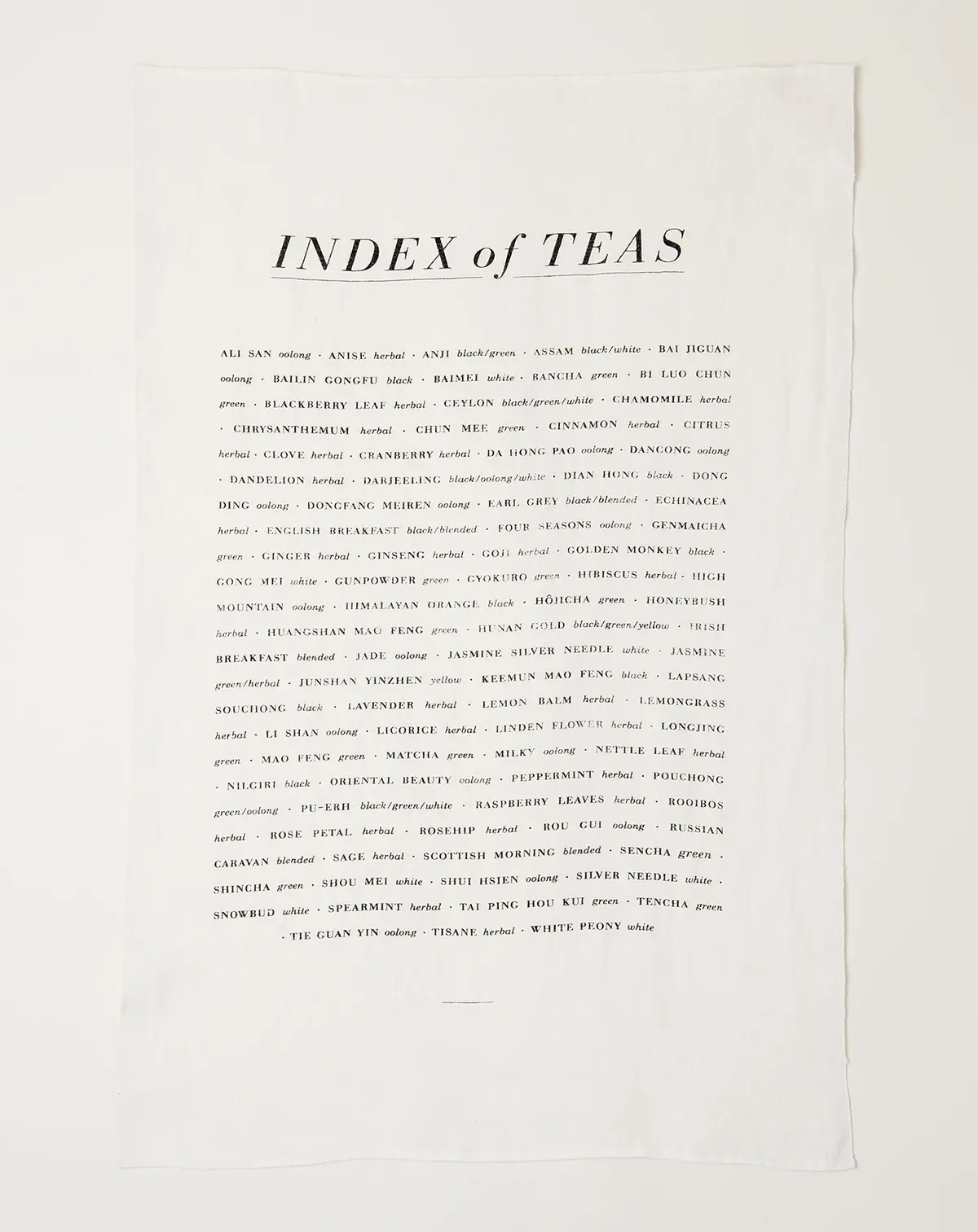 Index Of Teas Tea Towel 1