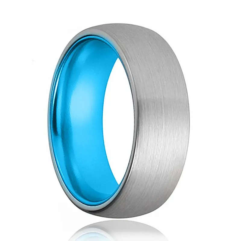 Sky | Light Blue Ring, Silver Brushed Domed Tungsten 1
