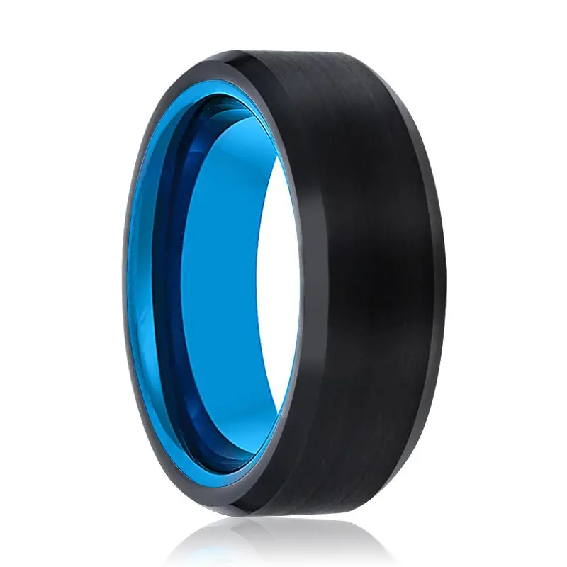 Skylar | Blue Tungsten Ring, Black Tungsten Ring, Brushed, Beveled 1