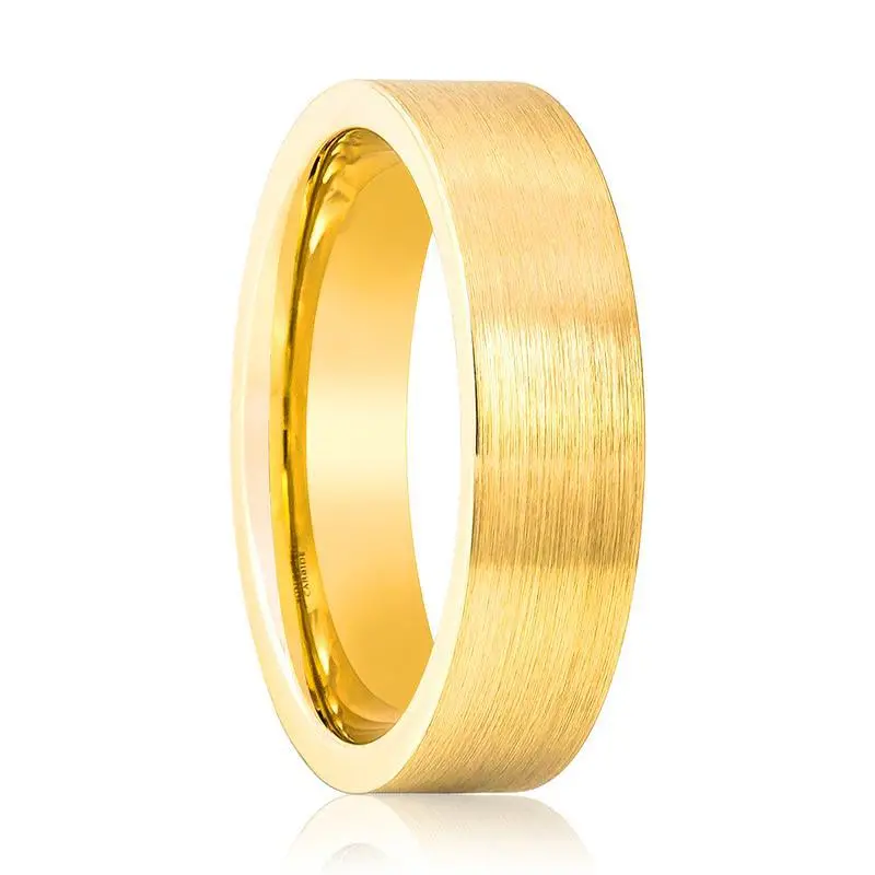 Slender | Gold Tungsten Ring, Brushed, Flat 1