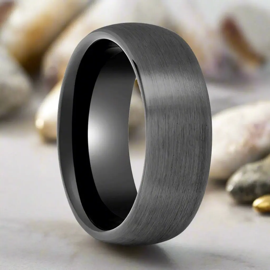 Smokeylade | Gun Metal Tungsten Ring, Brushed, Domed 1