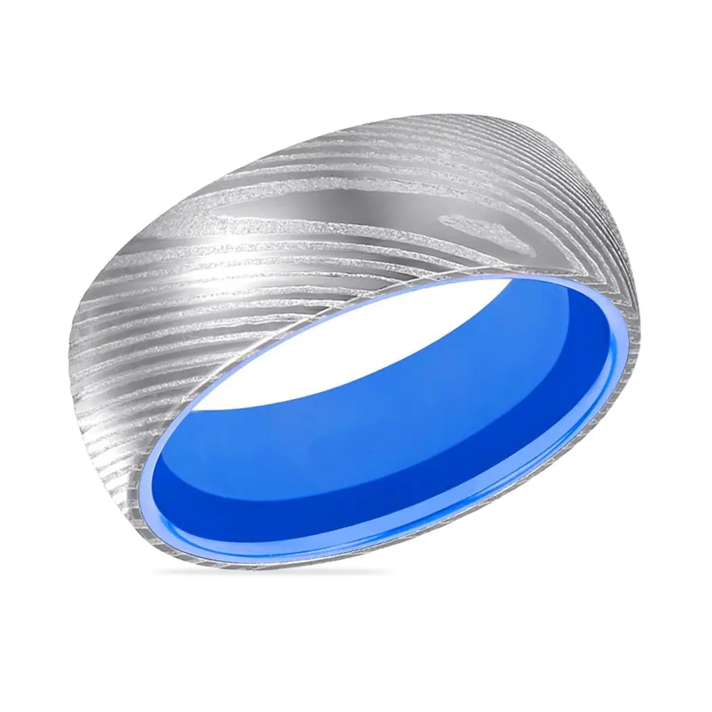 Smurf | Blue Ring, Silver Damascus Steel, Domed 2