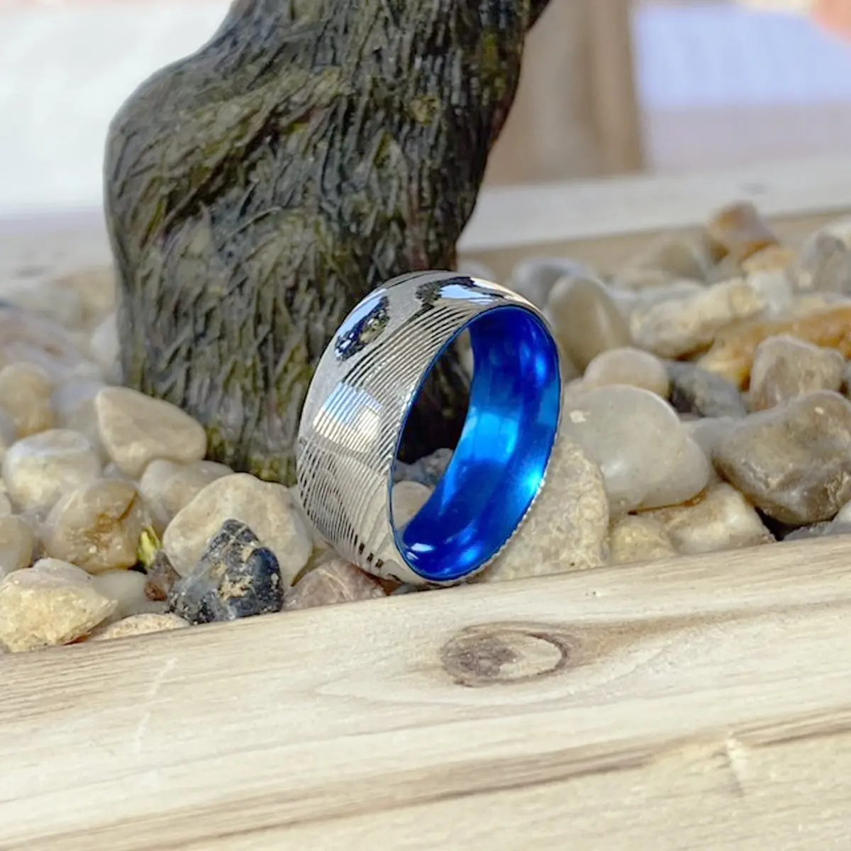 Smurf | Blue Ring, Silver Damascus Steel, Domed 5