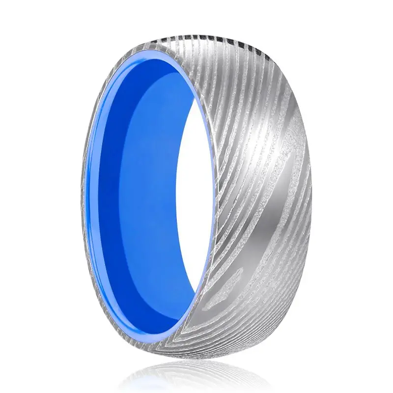 Smurf | Blue Ring, Silver Damascus Steel, Domed 1
