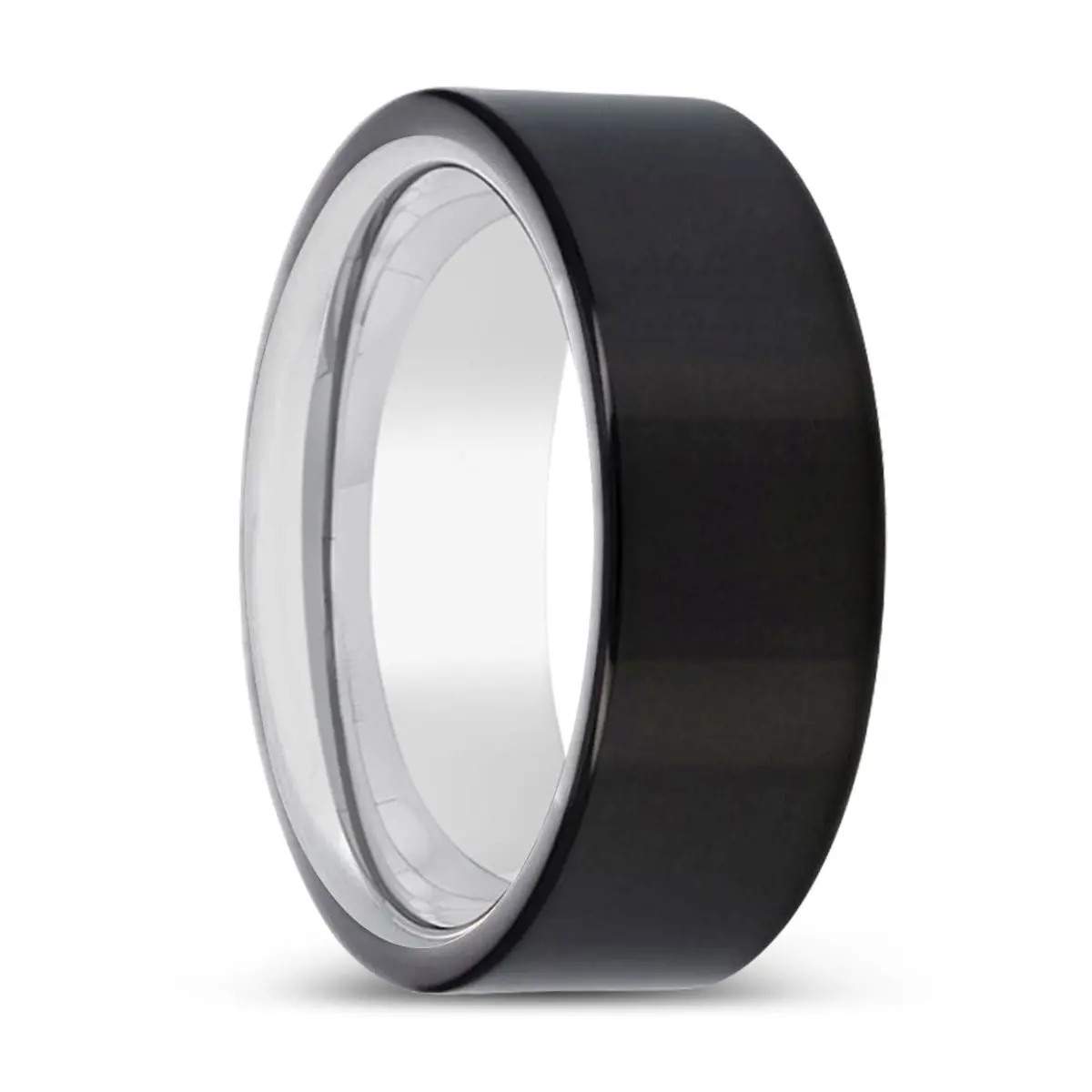 Snowbush | Silver Ring, Black Tungsten Ring, Shiny, Flat 1