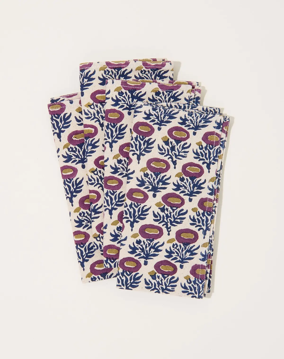 Rumi Block Printed Table Napkins In Blue & Plum 1