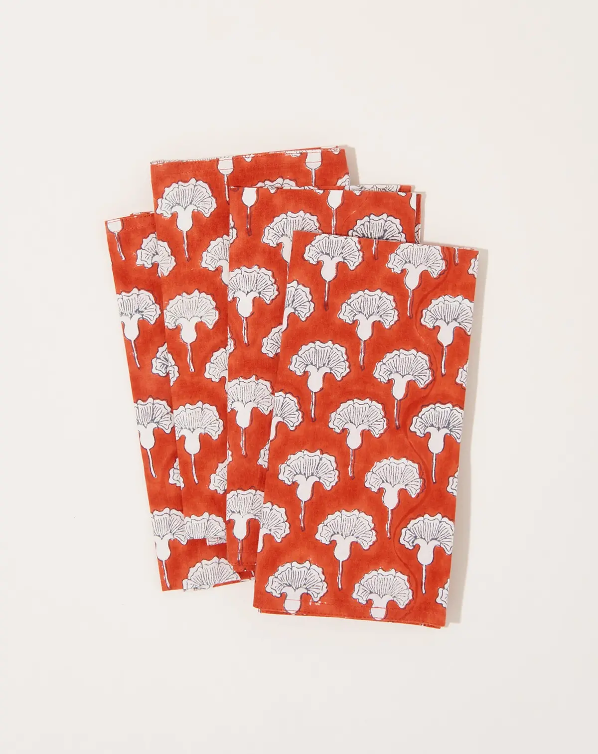 Seema Block Printed Table Napkins In Poppy Orange 1