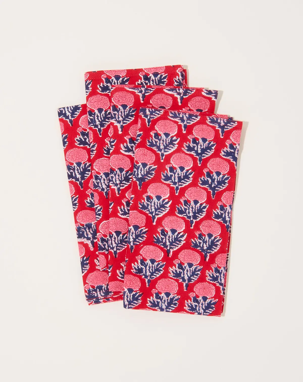 Sonya Block Printed Table Napkins In Red 1