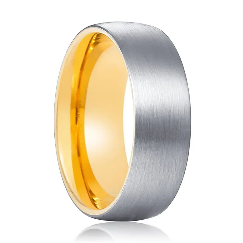 Solar | Gold Ring, Silver Tungsten Ring, Brushed, Domed 1