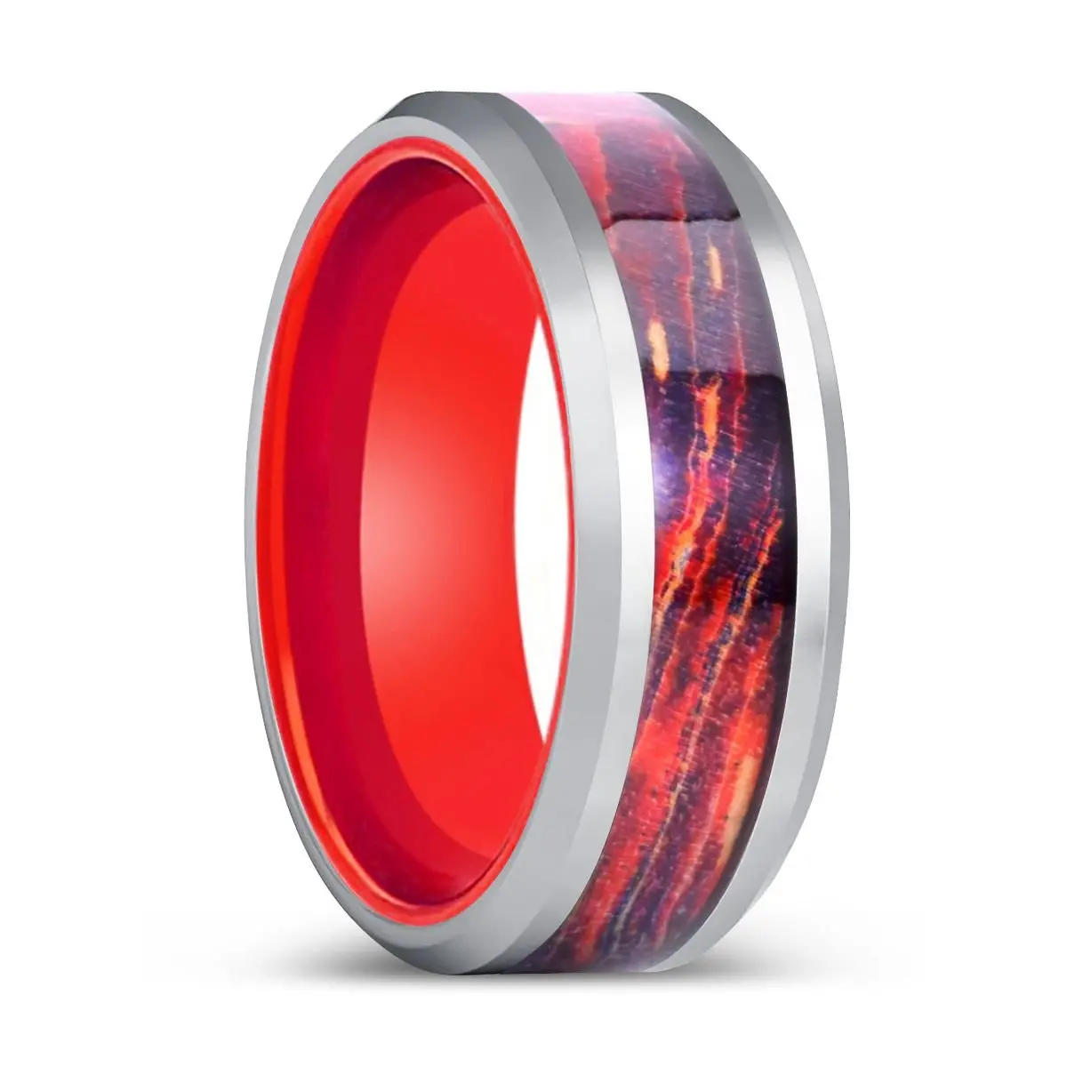 Solarflare | Red Ring, Galaxy Wood Inlay Ring, Silver Edges 1