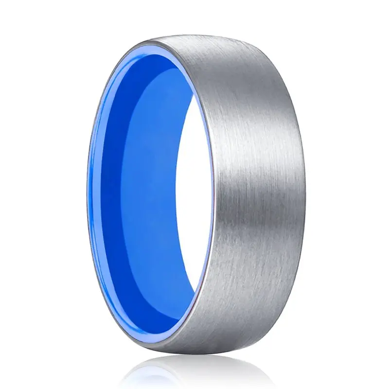 Sonic | Blue Ring, Silver Tungsten Ring, Brushed, Domed 1