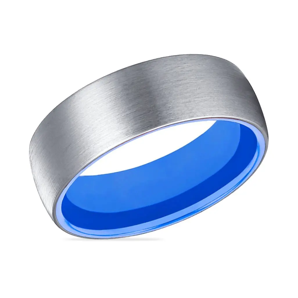 Sonic | Blue Ring, Silver Tungsten Ring, Brushed, Domed 2