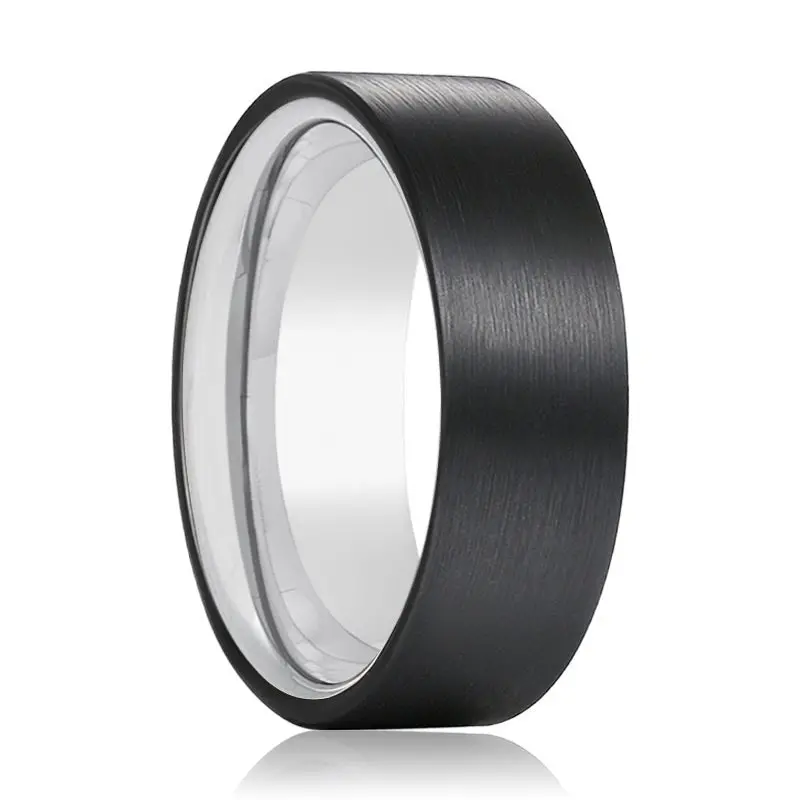 Soul | Silver Tungsten Ring Black Brushed Flat 1