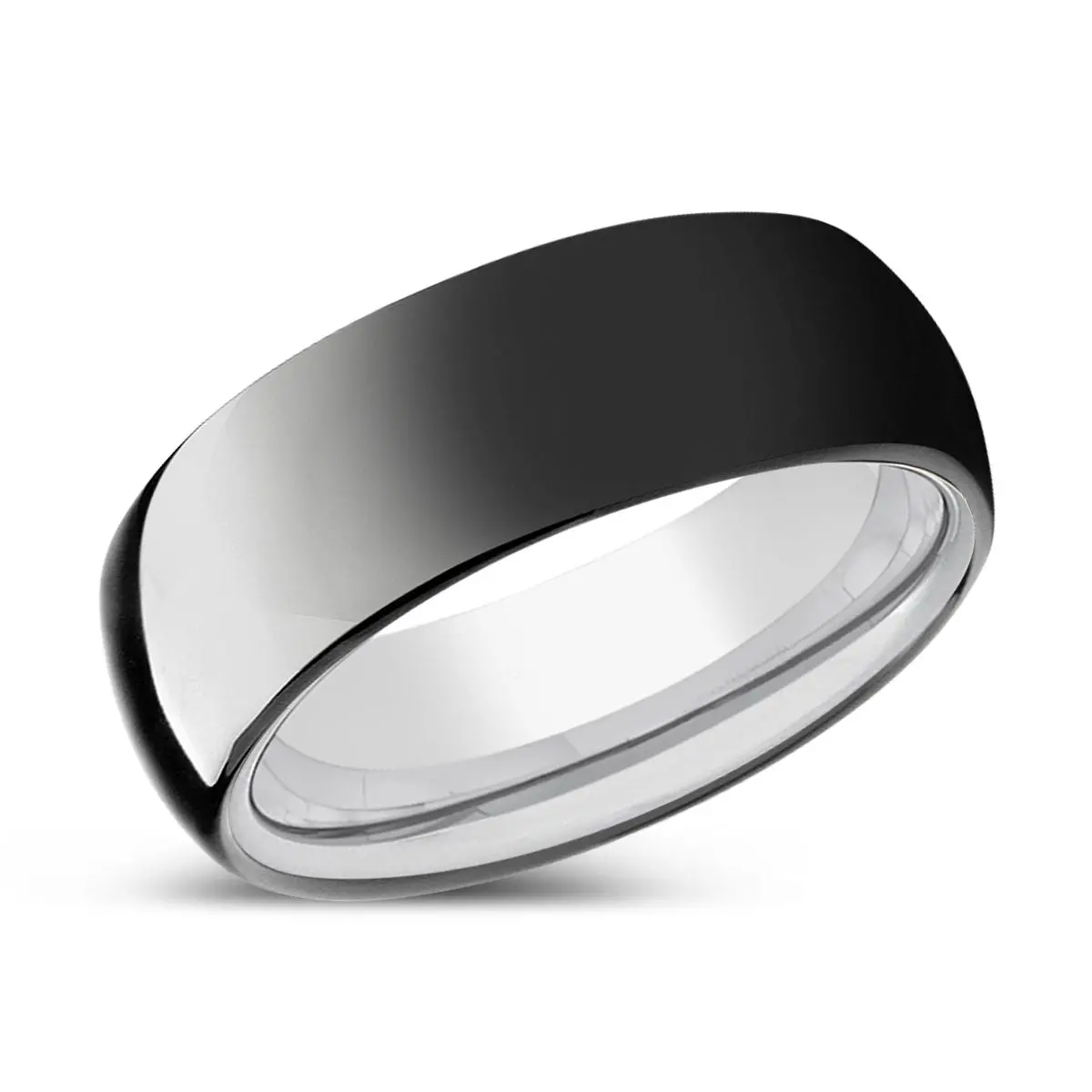 Sparkle | Silver Ring, Black Tungsten Ring, Shiny, Domed 2