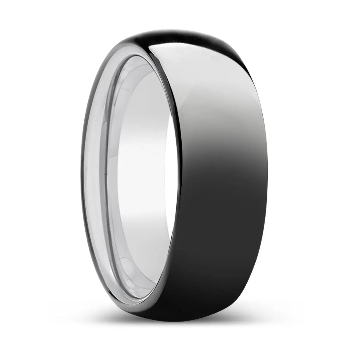 Sparkle | Silver Ring, Black Tungsten Ring, Shiny, Domed 1