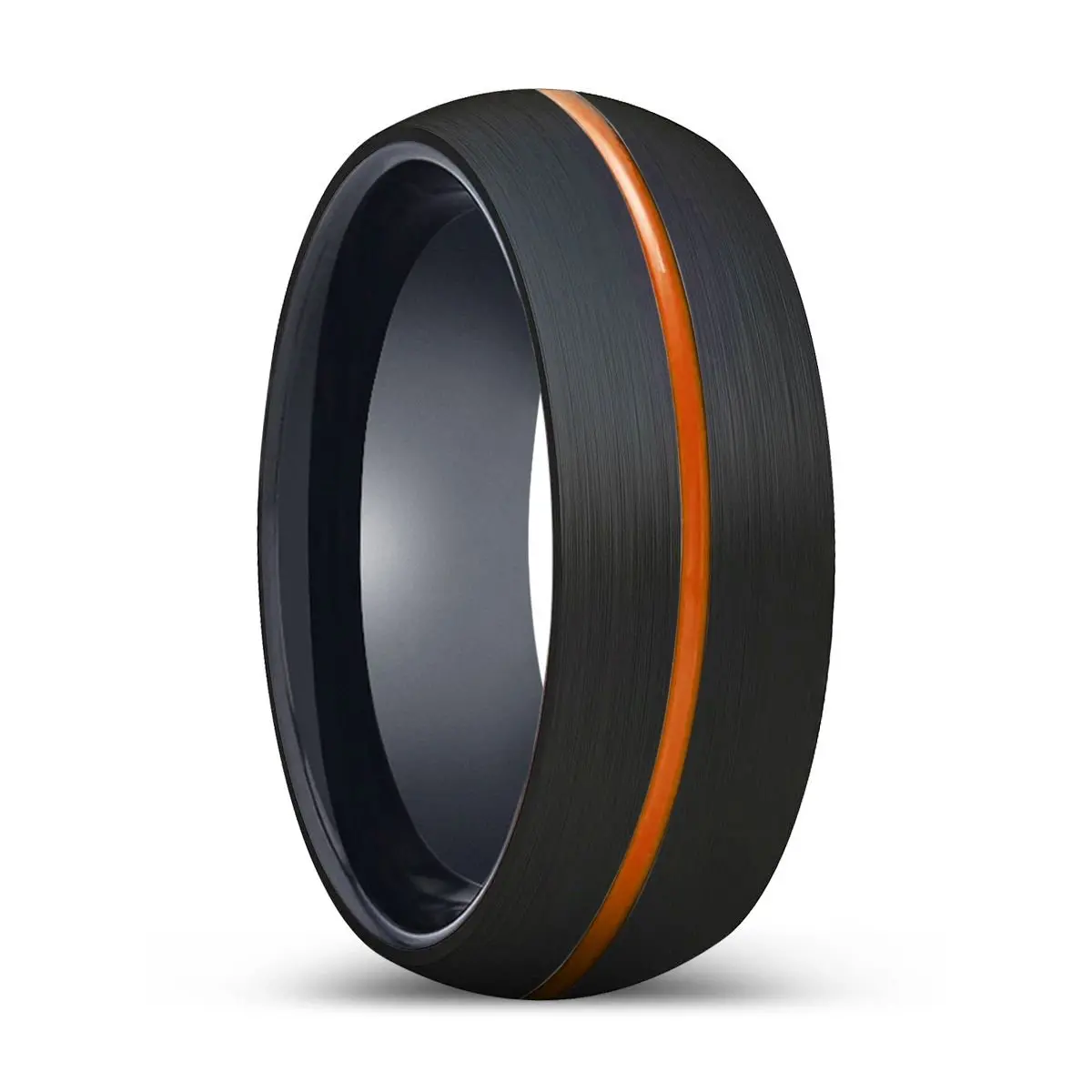 Spartanite | Black Ring, Black Tungsten Ring, Orange Groove, Domed 1