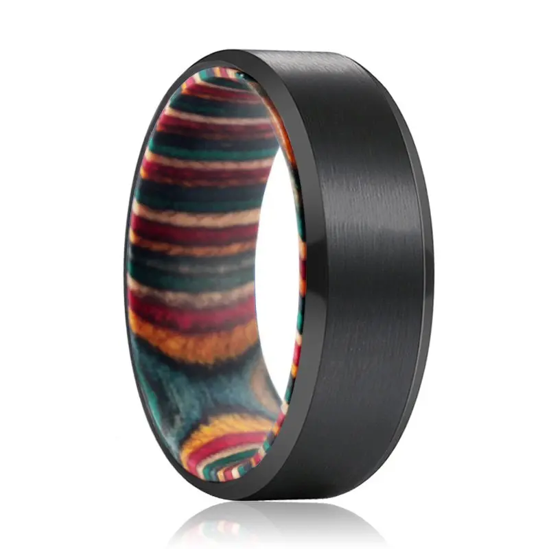 Speck | Multi Color Wood, Black Tungsten Ring, Brushed, Beveled 1