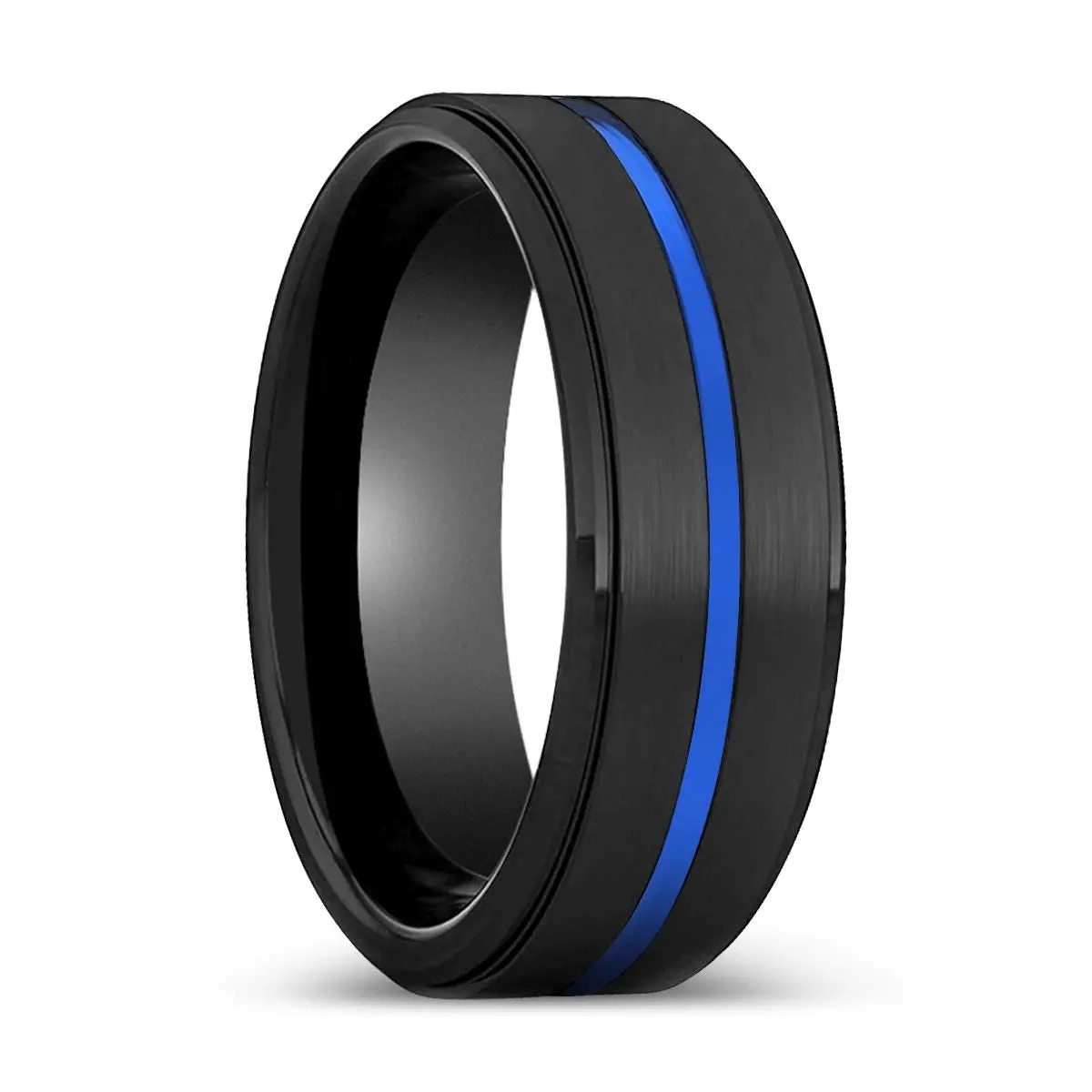 Spectral | Black Ring, Black Tungsten Ring, Blue Groove, Stepped Edge 1
