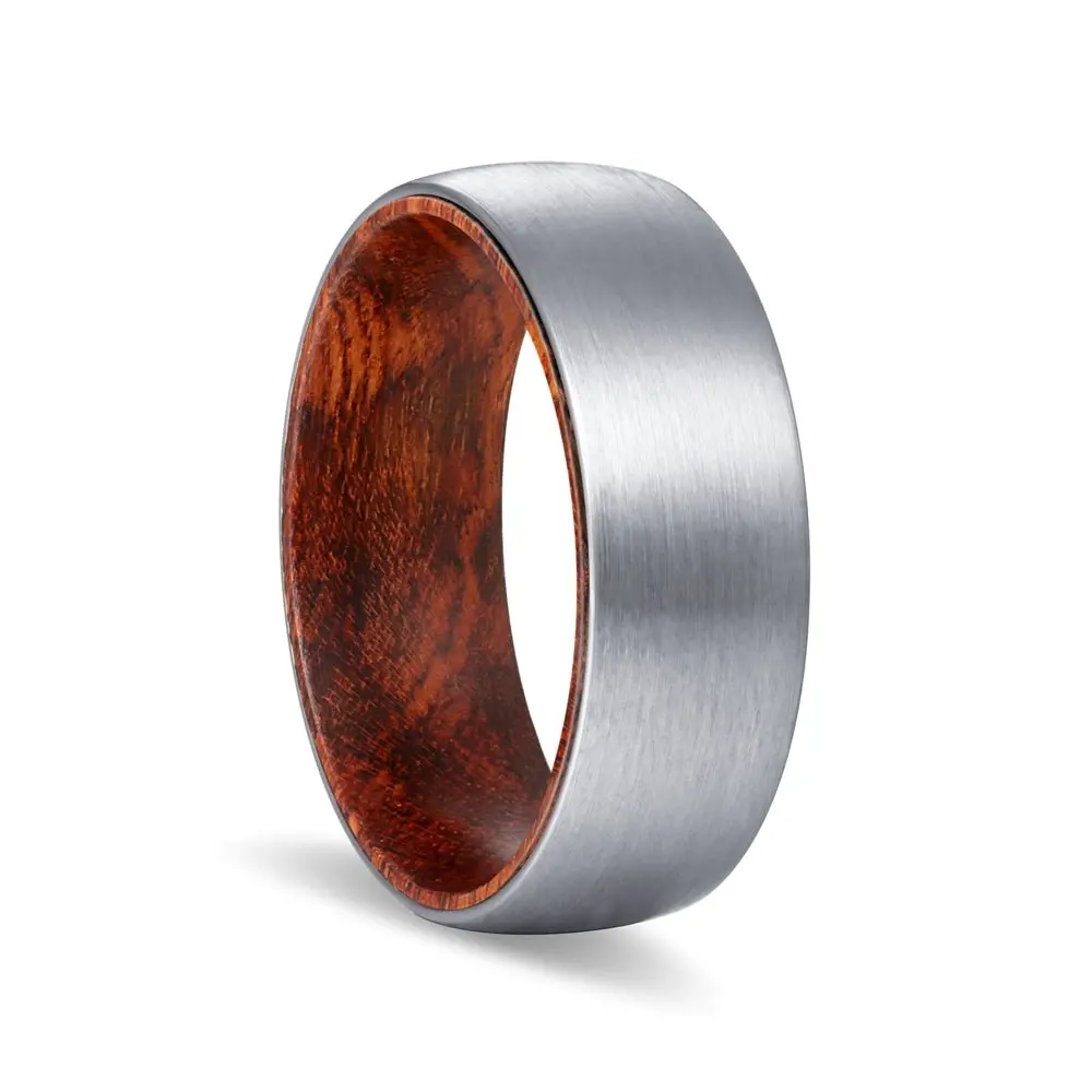 Spyro | Snake Wood, Silver Tungsten Ring, Brushed, Domed 1