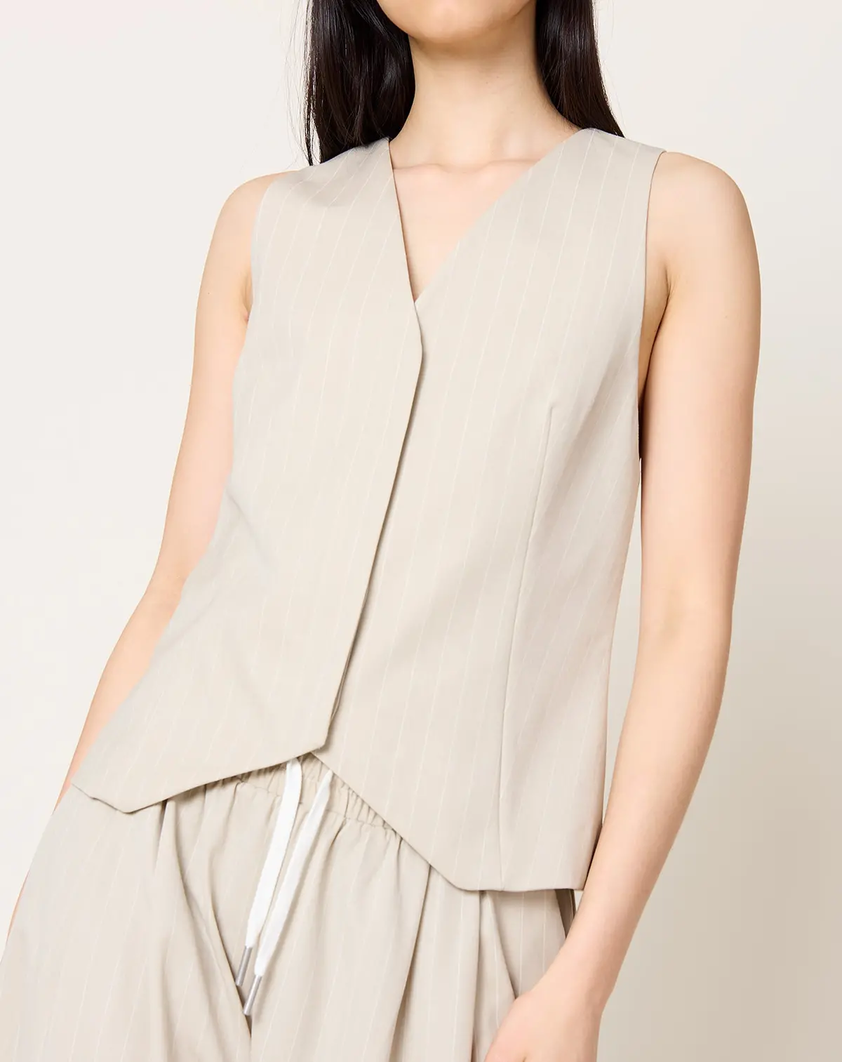 Pinstripe Wool Vest In Latte 1