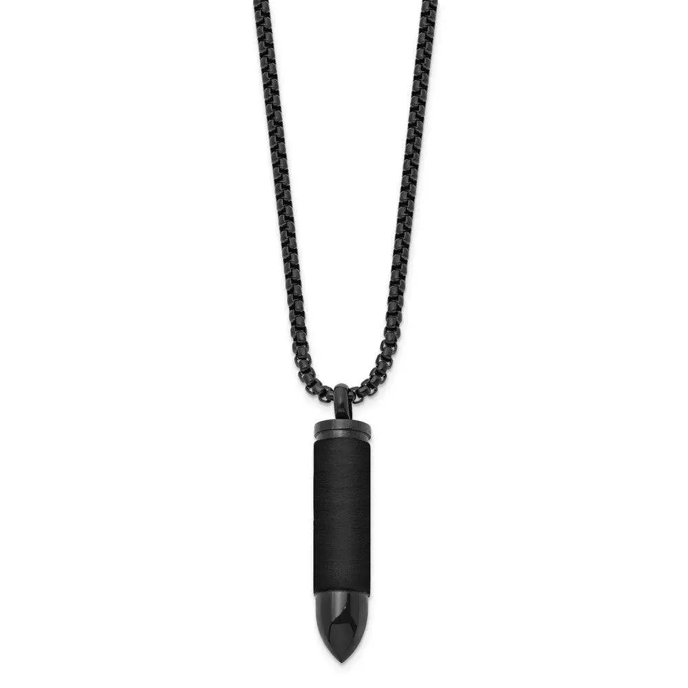 Stainless Steel Brushed And Polished Black Ip-Plated Bullet Capsule Pendant 2