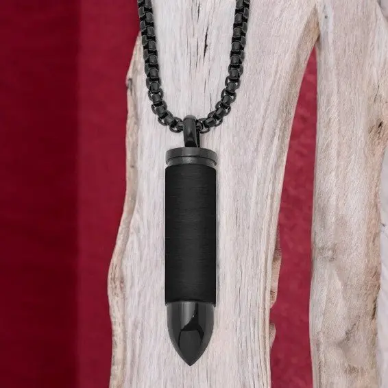 Stainless Steel Brushed And Polished Black Ip-Plated Bullet Capsule Pendant 1
