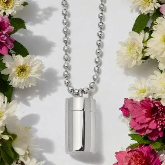 Stainless Steel Polished Capsule Necklace With 22-Inch Ball Chain - Memorial Keepsake Jewelry 1