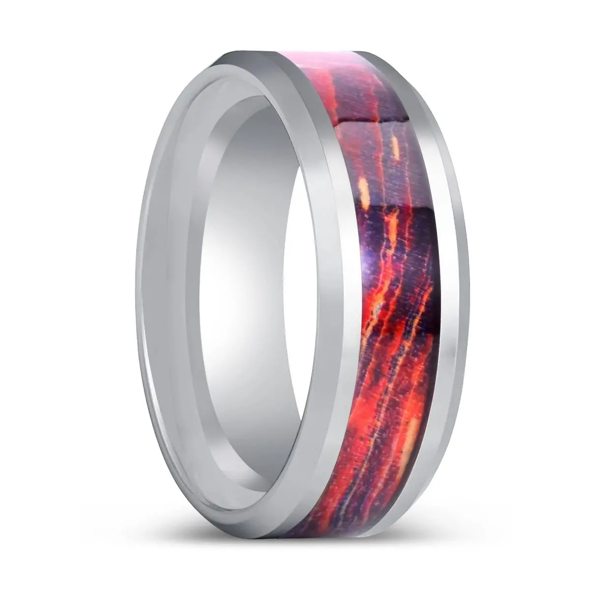 Starlightia | Silver Tungsten Ring, Galaxy Wood Inlay Ring, Silver Edges 1