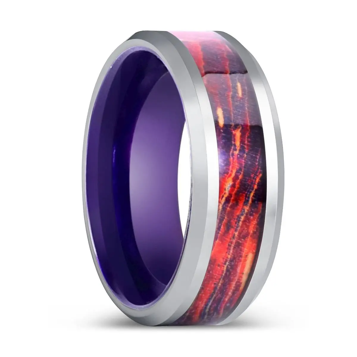 Starlynx | Purple Tungsten Ring, Galaxy Wood Inlay Ring, Silver Edges 1