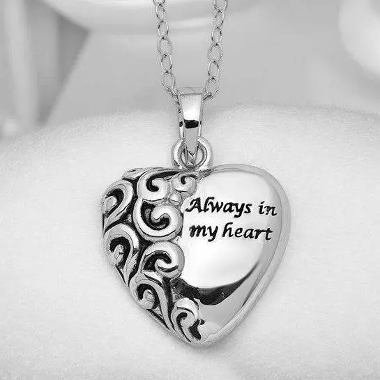Sterling Silver Antiqued Heart Remembrance Ash Holder Necklace 1