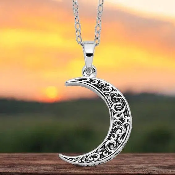 Sterling Silver Antiqued Quarter Moon Ash Holder Necklace 1