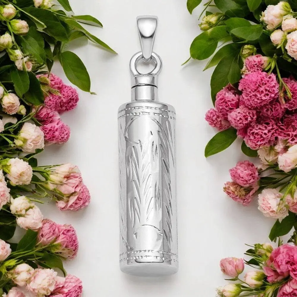 Sterling Silver Cylinder Ash Holder Pendant - Memorial Keepsake Jewelry 1