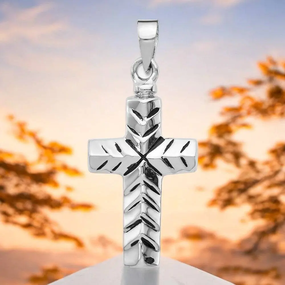 Sterling Silver Enameled Cross Ash Holder Pendant - Memorial Keepsake Jewelry 1