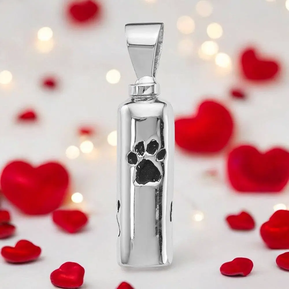 Sterling Silver Enameled Paw Prints Ash Holder Pendant - Pet Memorial Keepsake Jewelry 1