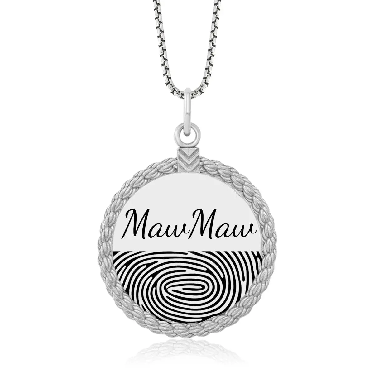 Sterling Silver Fingerprint Circle Pendant With Rope 2