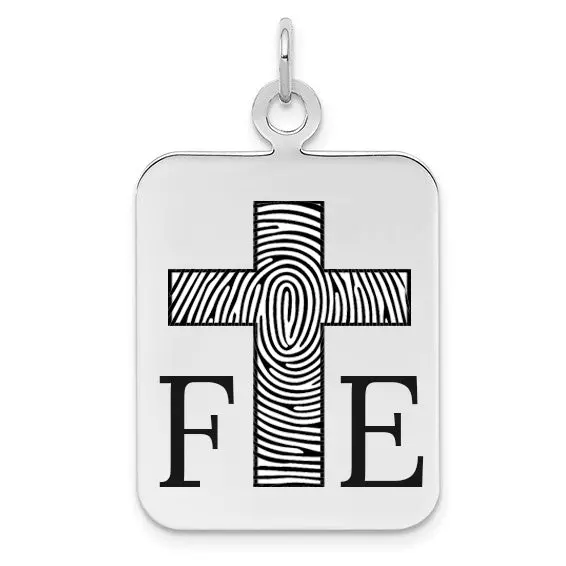 Sterling Silver Fingerprint Rectangle Pendant 3